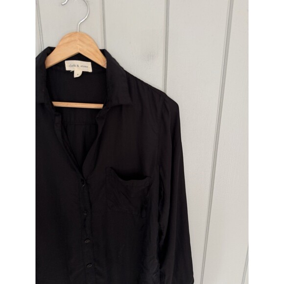 Cloth & Stone Button Down Shirt Top S Small Long Sleeve Casual Black Tencel - Picture 2 of 6